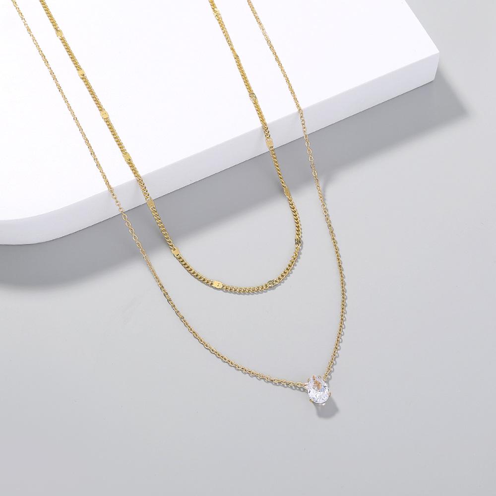 Double Layered Minimalist Zircon Clavicle Necklace for Women