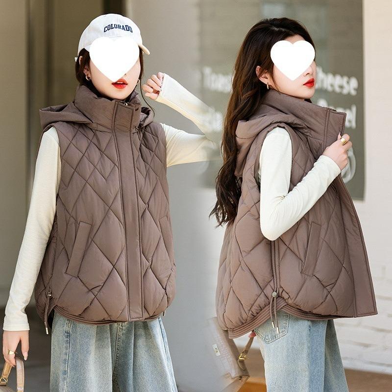 Down cotton vest women's removable hat vest with vest outside, loose coat