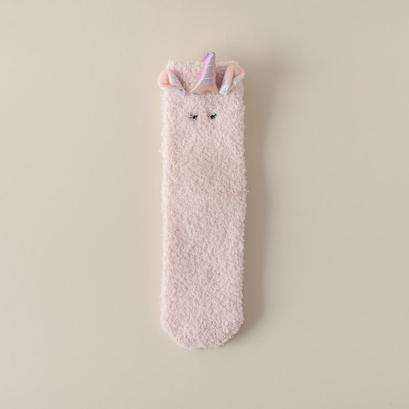 

Winter Coral Fleece Medium Tube Women S Socks Cute Cartoon Unicorn Thickened Home Floor Socks Women S Sleep Socks One size fits all розовый