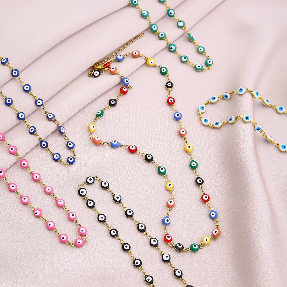 

Турецкое ожерелье «Сглаз от сглаза», женское 11 стильное ожерелье с голубыми глазами, женское очарование, модное эмалированное ожерелье из бисера из нержавеющей стали, ювелирное изделие, подарок