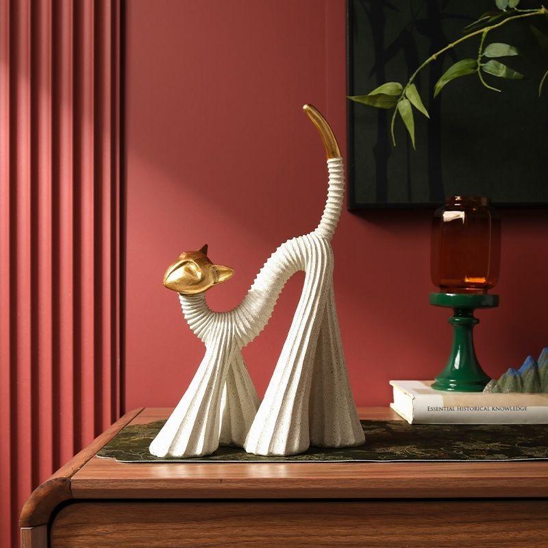 Luxury Lazy Cat Figurine, Resin Cute Cat Statue Decorative Ornament for Desk & TV Cabinet Home Decor