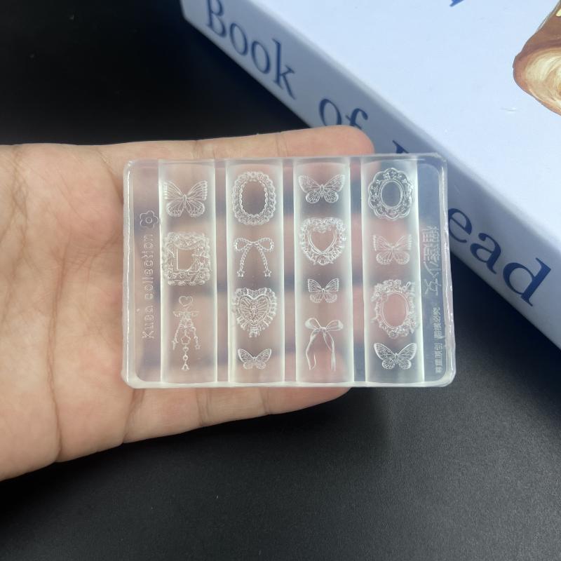 Molde de Silicone 3D Para Design de Nail Art Relevo Laço Morango Padrão Barroco Manicure Modelos Placas Ferramentas Acessórios