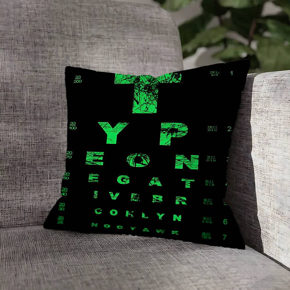 Green T-Type O N-Negative Pillow Case For Sofa Decor Car Office Room Printing Cushion Cover Decorations and Protector