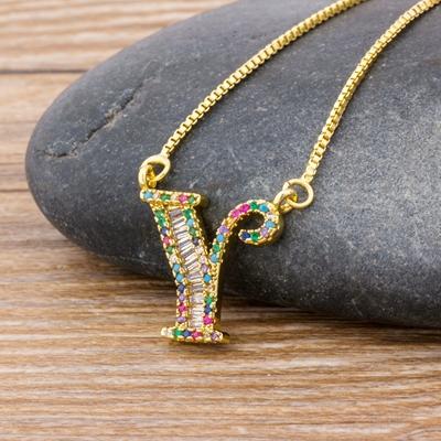 New Arrival Fashion Special Custom Design 26 Initial Letters Necklace Copper CZ Rainbow Pendant Best Family Name Jewelry Gift