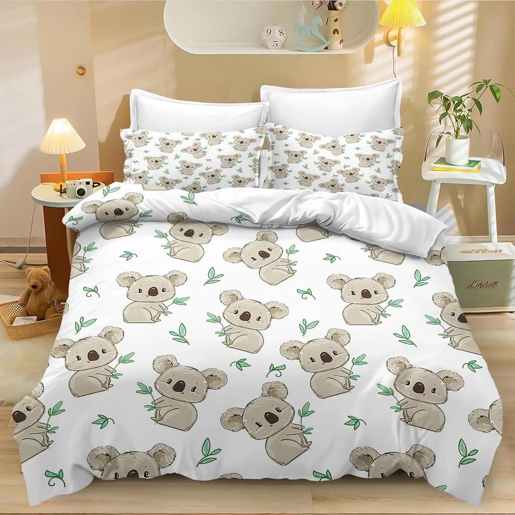 Home Koala Fun Duvet Cover Set For Kids And Boys, Single Size Soft Polycotton Printed Bedding Set With 1/2 Pillowcases 75*50Cm