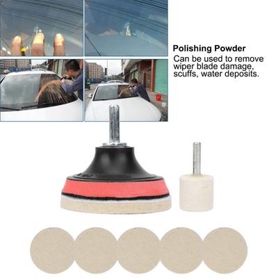 Eliminador de Arañazos de Cristal de Parabrisas de Coche 100g Polvo de Óxido de Cerio Kit de Pulido Juego de Ruedas Almohadillas de Pulido Kit de Pulido de Cristal