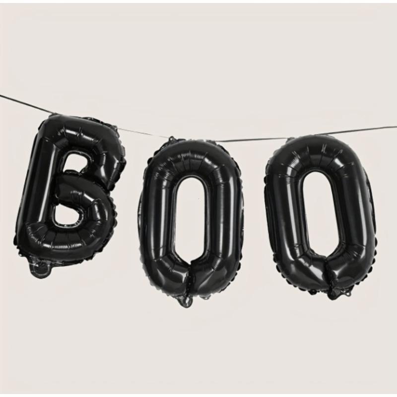 

Three black letter BOO aluminum foil balloons, suitable for theme party decoration items, Halloween birthday wedding balloons чорний