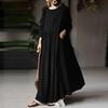 Abito Lungo Monocolore Vintage da Donna Autunnale Abito da Sole Manica Lunga Casual Pieghettato Maxi Vestiti Vestaglia in Cotone Retro Kaftano