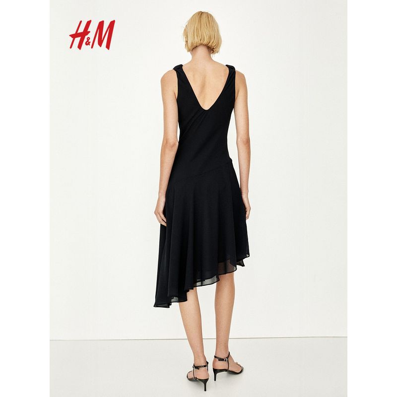 HM Women's Clothing Florals Dress 2025 Fall New Arrival Asymmetrical Swing Collar Stylish Dress 1284563