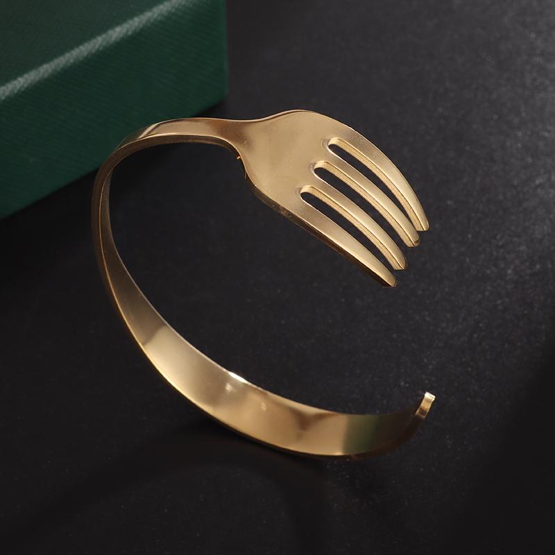 Creative Design Fork Cuff Bracelet Stainless Steel for Women Personality Trend Party Jewelry Three Colors Optional