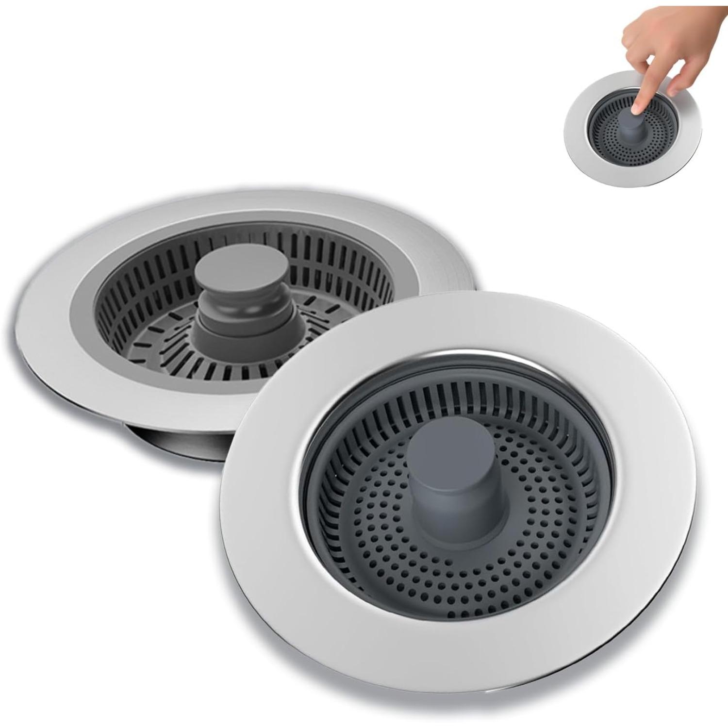 

Pack of 2 Kitchen Sink Plugs, Universal Drain Strainer, Kitchen Sink, Faucet Stopper, Pop-Up Floor Drain Filter Made of Stainless Steel for Sink Bore Pack of 2