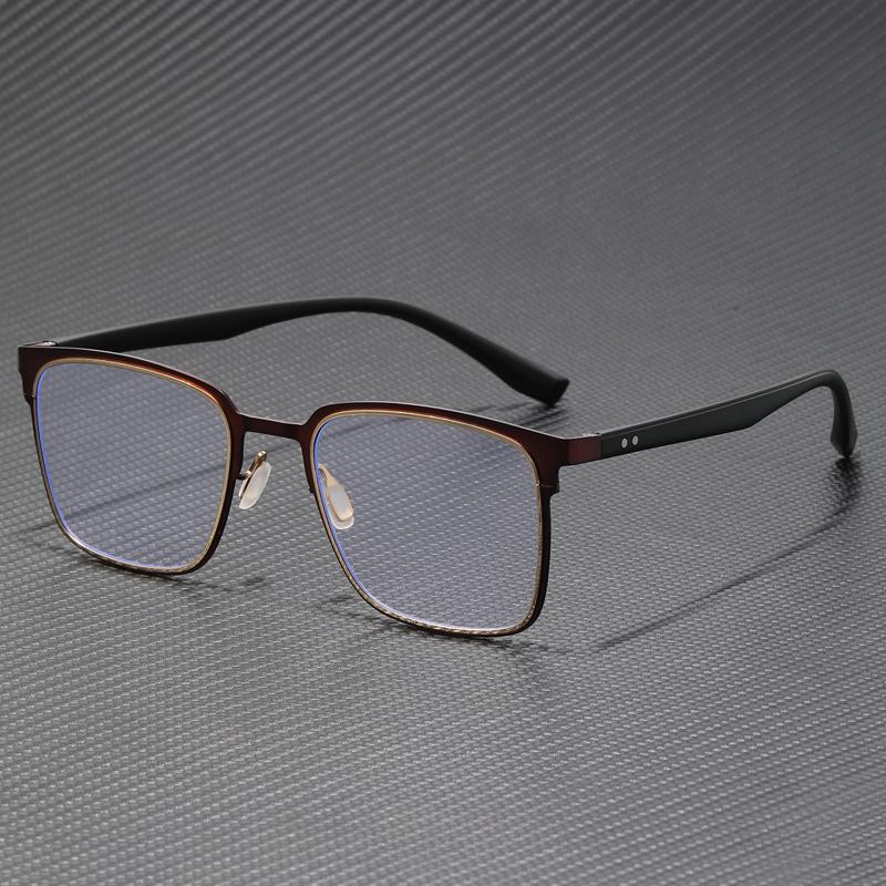 

Men s Retro Ultra-Light Metal Flat Glasses Classic Casual Business Frame Style Optics коричневый