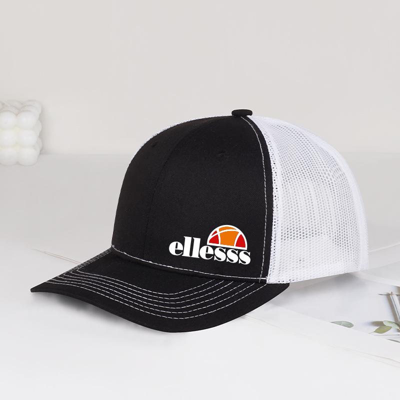 Breathable Mesh Trucker Hat with Ellessss Print, Adjustable Snapback Baseball Cap, Sun Protection for Hiking & Outdoor Sports