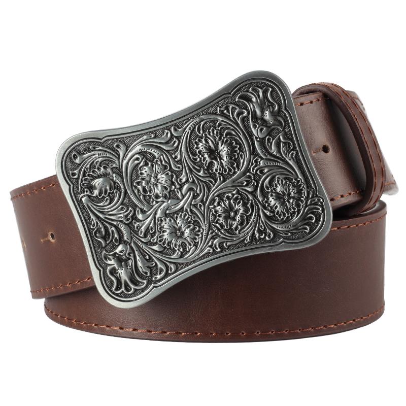 New Fashion Women Belt Gorgeous Arabesque Floral Pattern Noble Royal Flower Metal Buckle Lady Daily Waistband