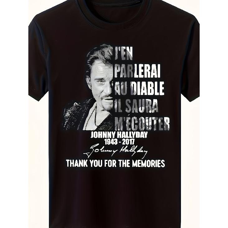 2026 Vintage Men'S T-Shirt by Johnny Hally Featuring a Rock 'N' Roll Torn Graphic Signature Text in French And Tribute Print, with Short Sleeves, a
