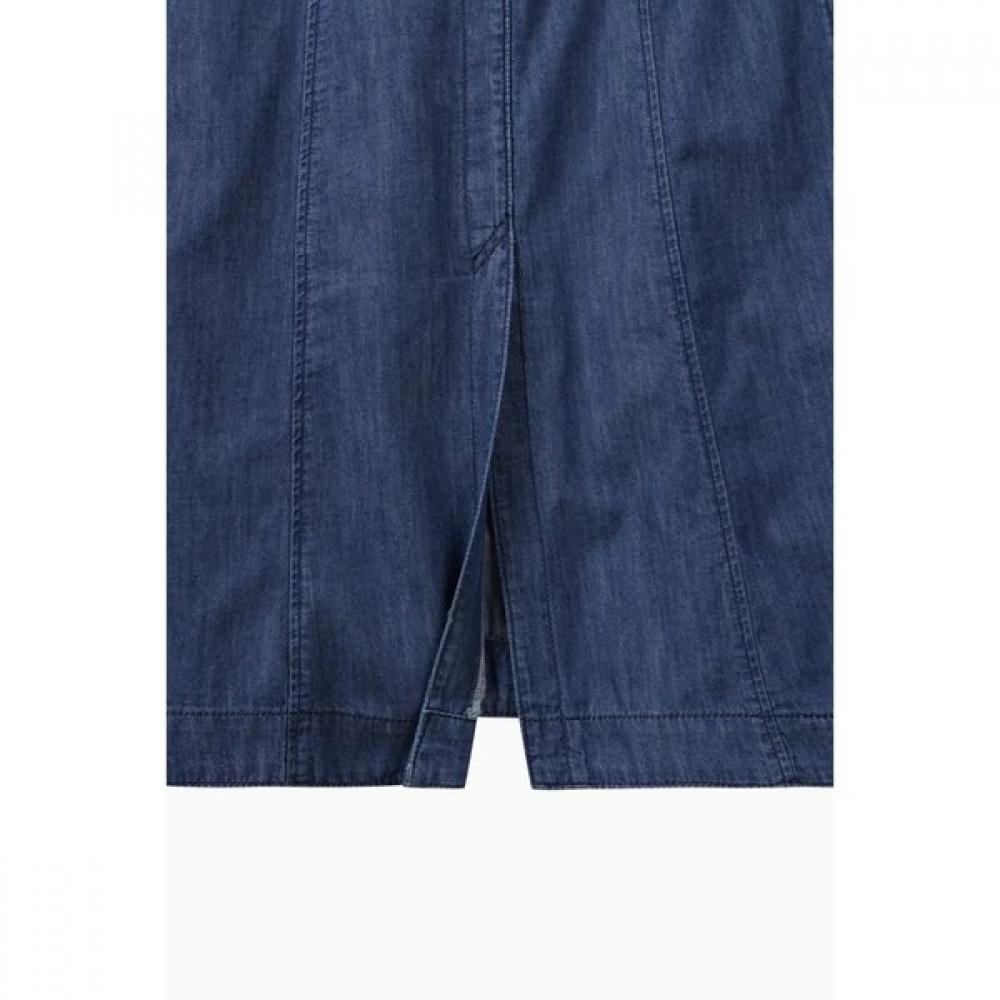 Benetton Hidden Button Sleeveless Denim Long Dress Baop93631