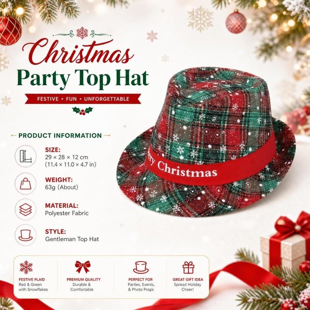 Plaid Christmas Fedora Hat Printed Dress Up Narrow Brim Top Hat Costume Accessories Snowflake Panama Cowboy Hats Men Women