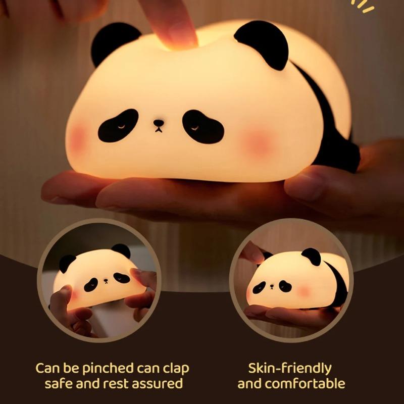Panda-Shaped LED Night Light - USB Rechargeable Silicone Timer Lamp with Soft Glow for Kids' Bedroom  &  Nursery Decor
