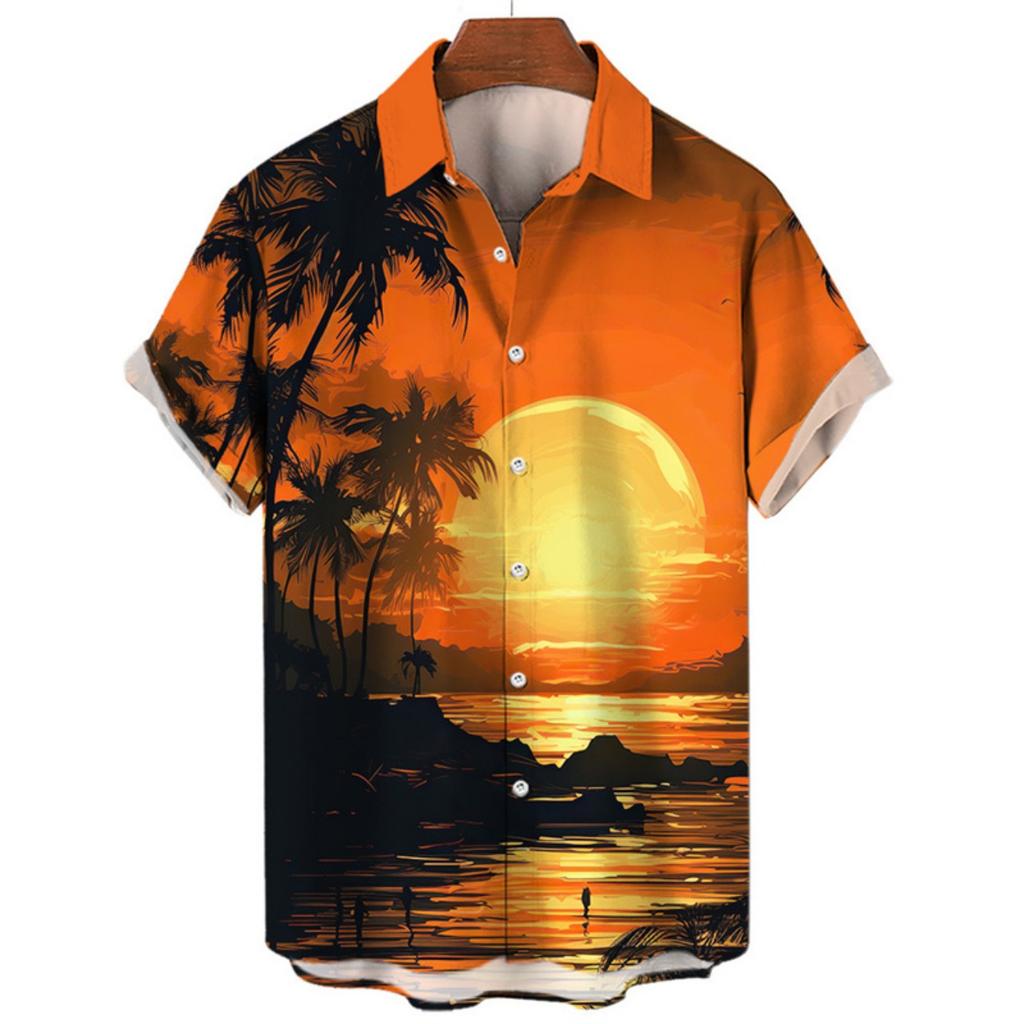Tropical Palm 3d Print Hawaiian Shirt for Men Summer Beach Street Short Sleeves Tops Harajuku Holiday Lapel Button Loose Blouse