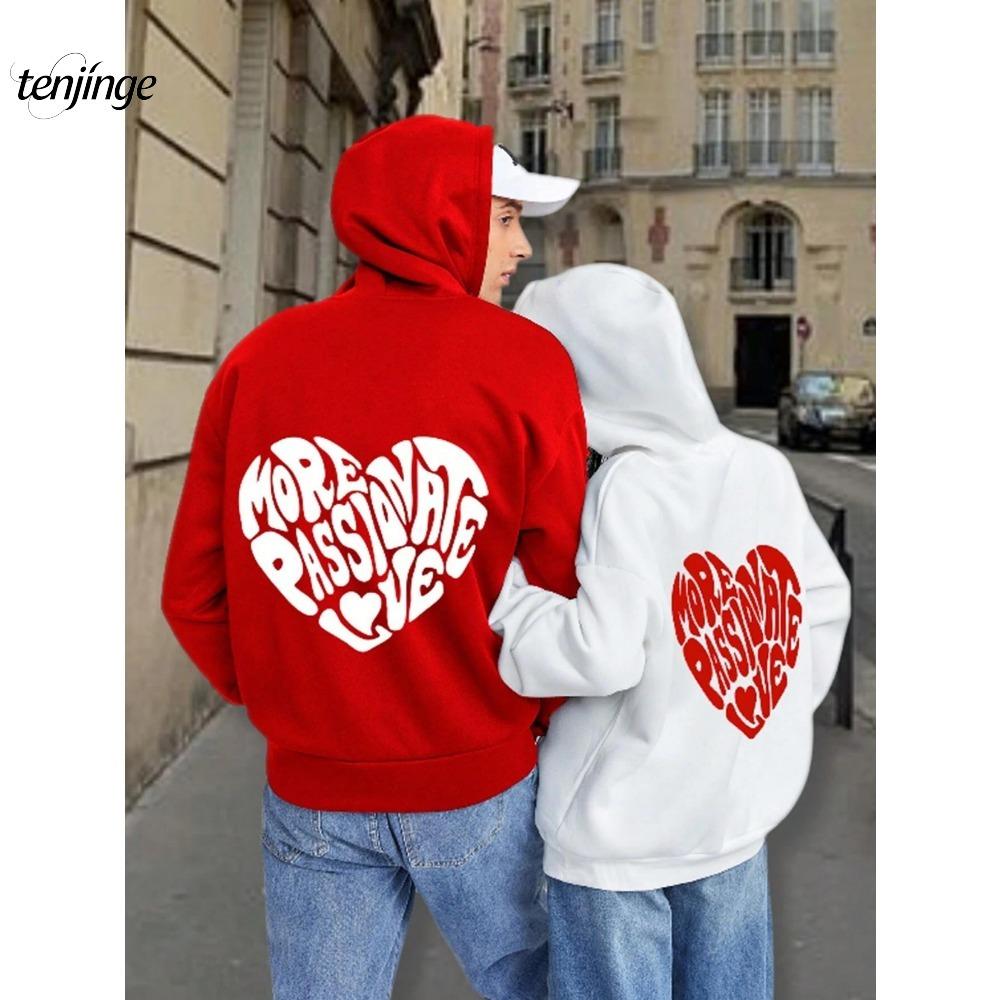 More Passionate Love Letter Pattern Printed Men's Hoodie, Simple Casual Hoodie, Warm and Loose Sportswear, Hip-hop Sportswear, Couple's Outfit
