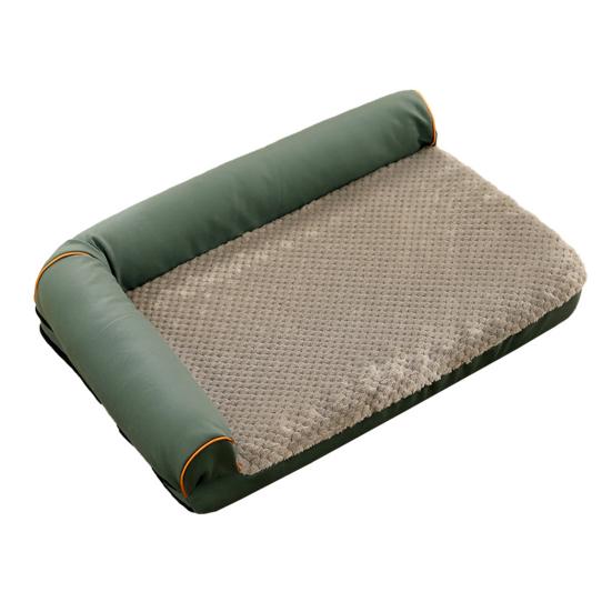 

Ортопедическая лежанка для собаки Пушистая лежанка для кошки с валиками для шеи Нескользящее дно Термоплюшевая кушетка для питомца с чехлом, который можно снять и постирать, для кошек и собак S зелёный