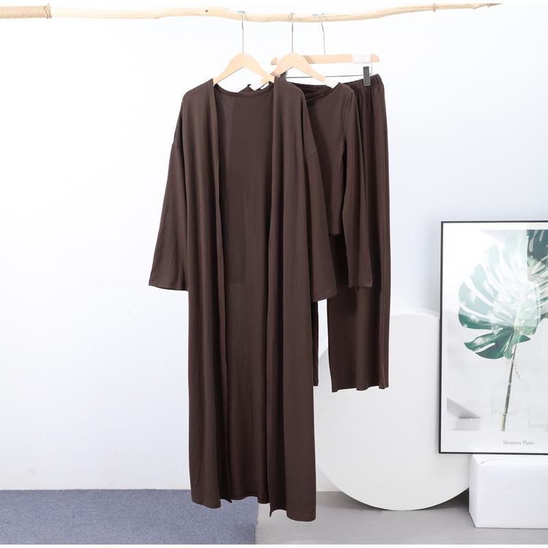 

Летний повседневный комплект Тонкий длинный кардиган+Топ с длинным рукавом+Брюки с завышенной талией свободного кроя Женский комплект из 3 предметов Вакансионный стиль Однотонный костюм S