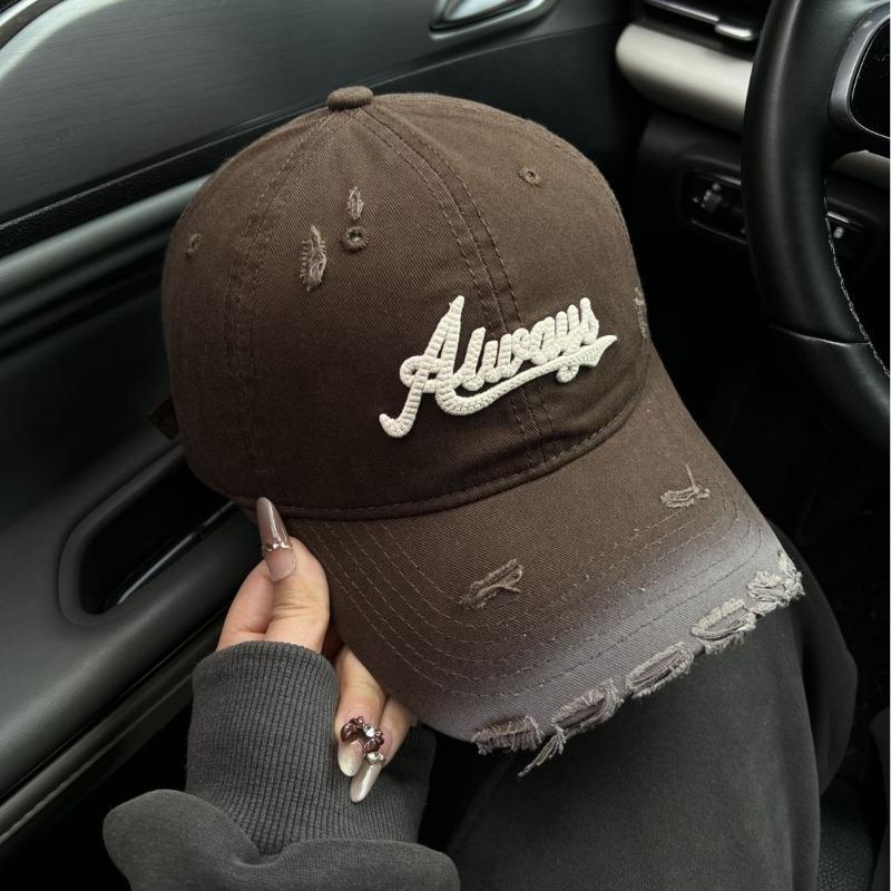 Zerrissene burgunderrote Baseballkappe Damen Retro großer Kopfumfang vielseitige Kappe Buchstaben Gesicht kleine Mütze