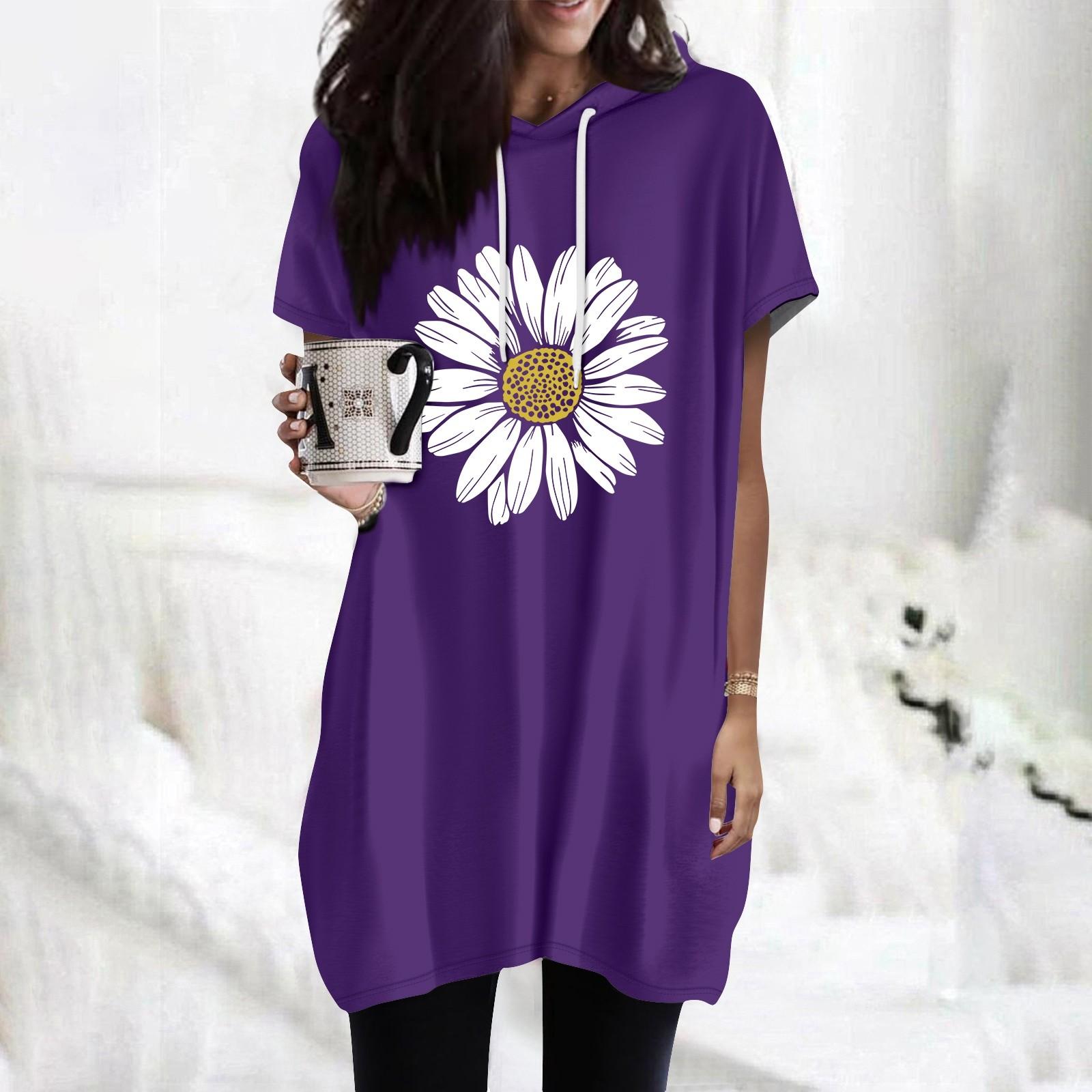 

Женские толстовки, повседневные рубашки с короткими рукавами, модные туники с принтом, топы с карманами XL фиолетовый