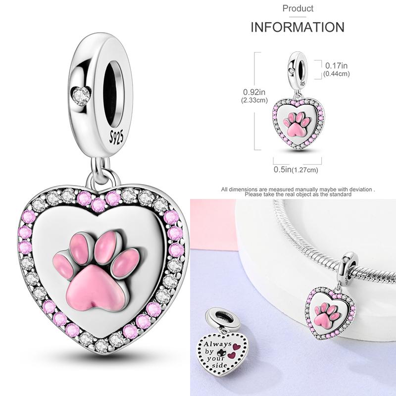 Pink Purple Series Charms Copper Murano Glass Butterfly Animal Paw Print Clasp Charm Beads Fit Original Bracelet Diy Jewelry