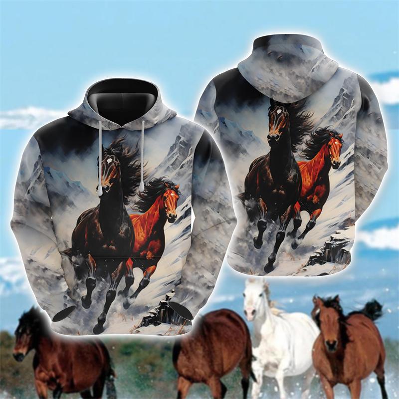 Animal Horse 3D Print Hoodies Men Women Oversized Fashion Casual Sweatshirts Male Hooded Pullovers Tracksuit Men's Clothing