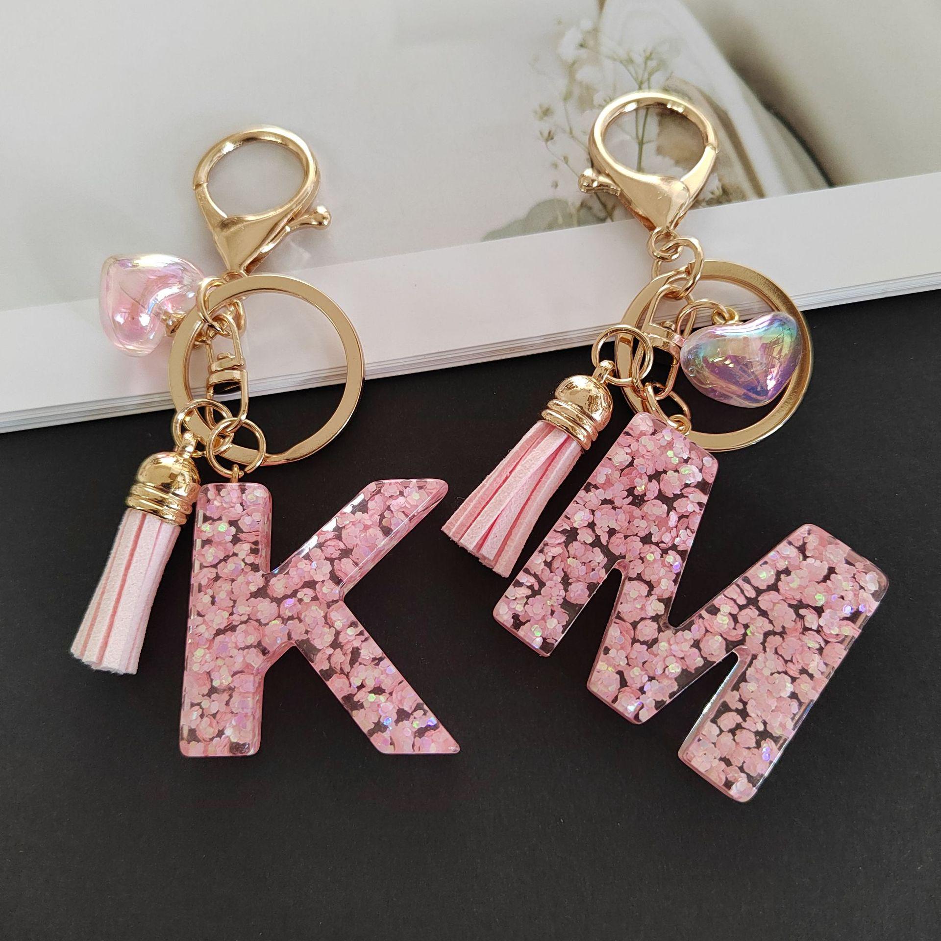 Best-Selling 26-Letter Initial Heart Tassel & Star Sequin Resin Keychain Keychain Pendant B