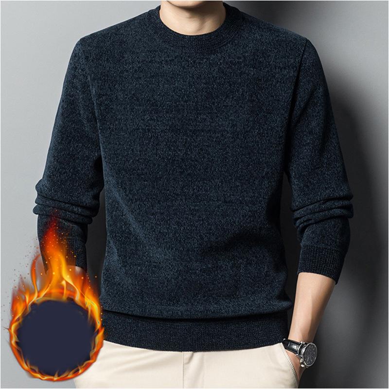 Men's Thickened Sweater Knitted Sweaters Men Solid Fleece Crew Neck Warm Casual Top Pullover Male Knitwear Oversize 4XL