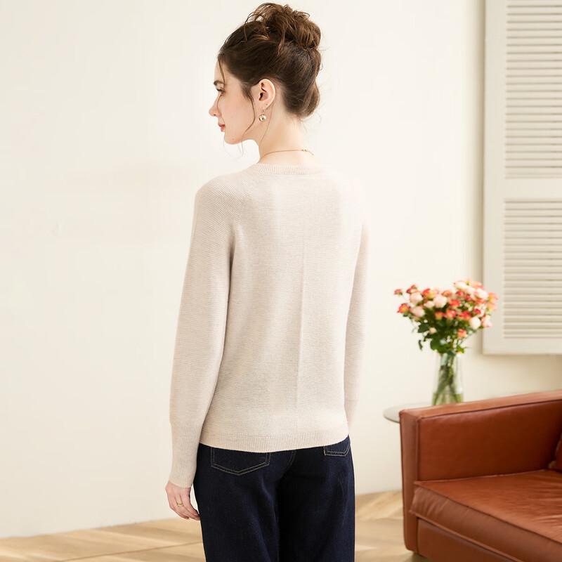 TUHUANG Women's Seamless Pure Wool Round Neck Sweater