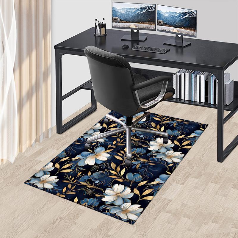 

1pc Anime Floral Chair Mat: Elegant Blue and Gold Design for Office Comfort, Suitable for All Seasons - Perfect Gift for Anime Lovers!A064 60cm by 90cm