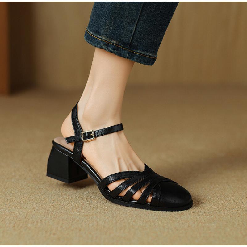 

Casual summer bag head back empty sandals solid color soft sole women s high-heeled sandals new women s shoes buckle large size shoes 39 чёрный