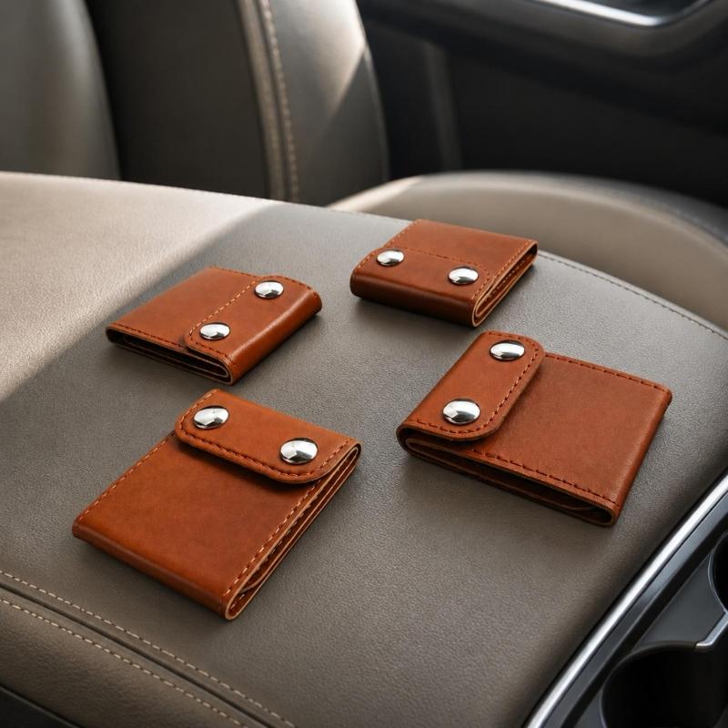 Car Seat Belt Shoulder Pad Faux Leather Closure Cover, 2 Piece Neck Contact Aid for Front or Rear Vehicle Belt Use