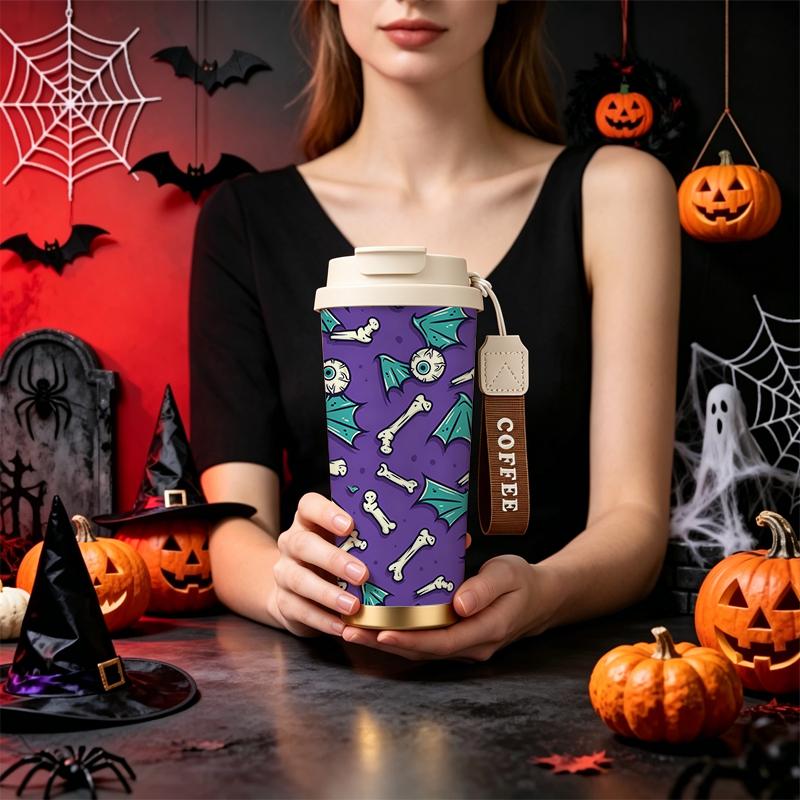 532ml Coffee Cup Halloween Wing Eyeball Bone MotifHoliday Creative Cup Commuter Coffee Cup Flip Lid Coffee Cup 532ml Coffee Cup