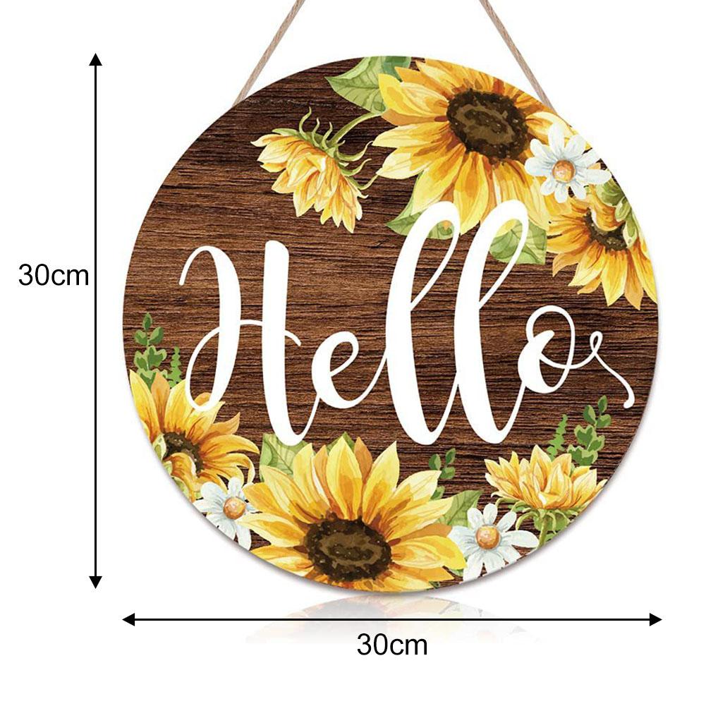 Summer And Fall Decor 30cm 11inch In Diameter Wooden Welcome Door Hanger Waterproof Well Workmanship Sturdy Construction
