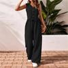 Linen Summer Casual Commuting Front-buttoned Vest and Trousers Set V-neck Vest