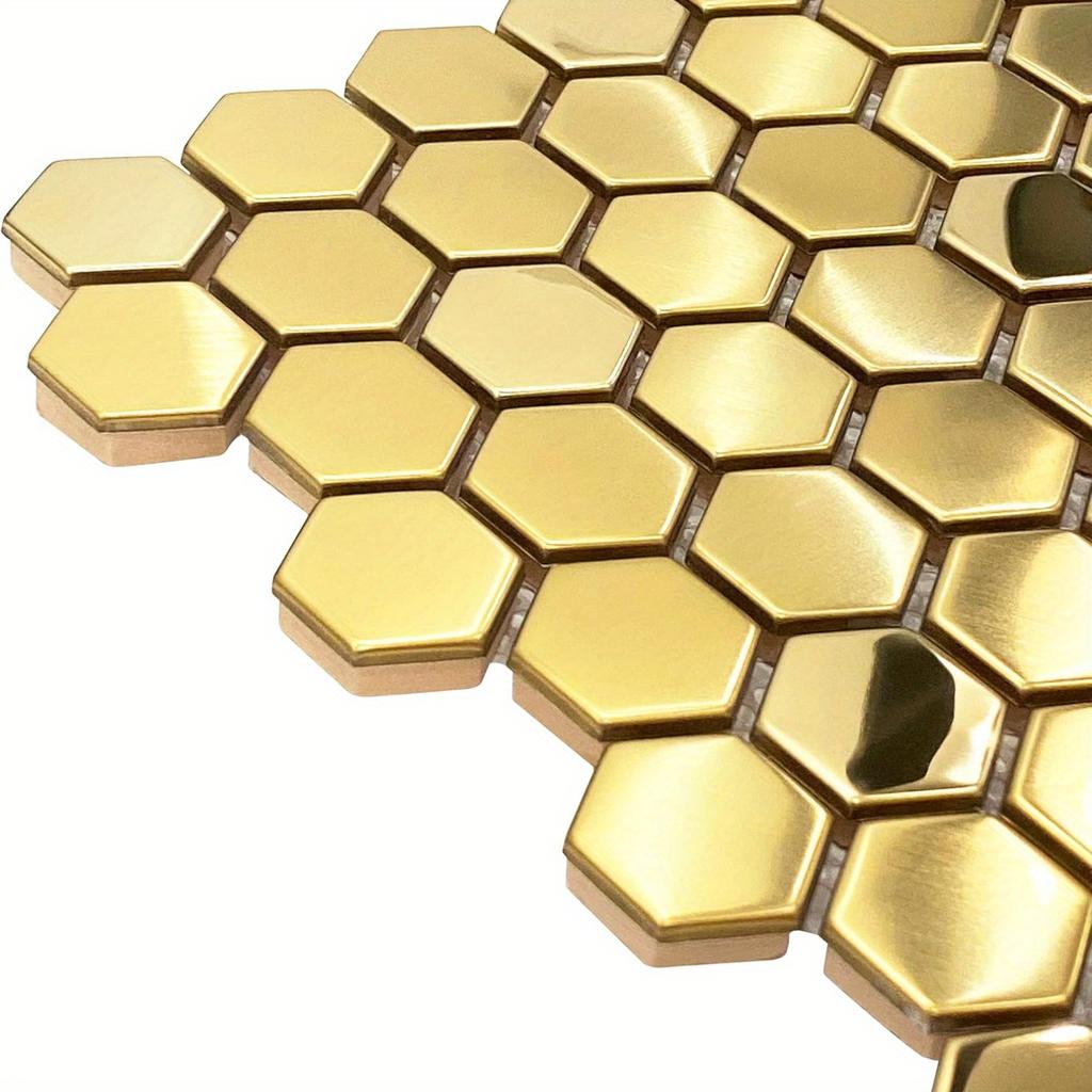 1Pc, Hexagonal, Gold Backsplash Tile, Metal Mosaic Tile Stainless Steel Brushed, Mirror Tile, Kitchen Bathroom Backsplash Shower Floor Wall Decorative