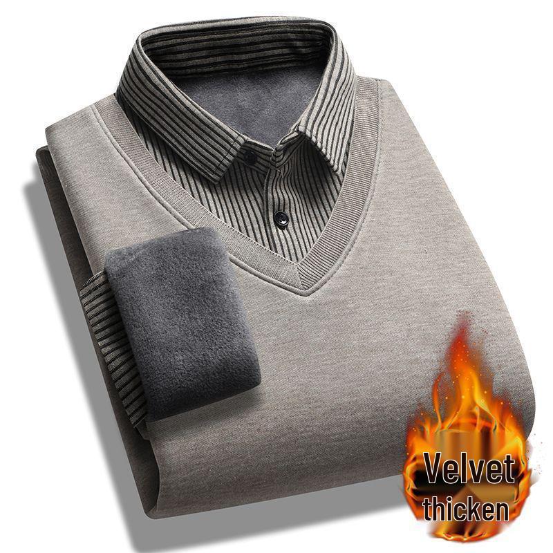 Pull d'hiver doublé polaire pour homme: Chaud Pull Deux-en-Un à Manches Longues pour l'Extérieur, Parfait pour les Pères d'Âge Moyen et les Personnes Âgées.