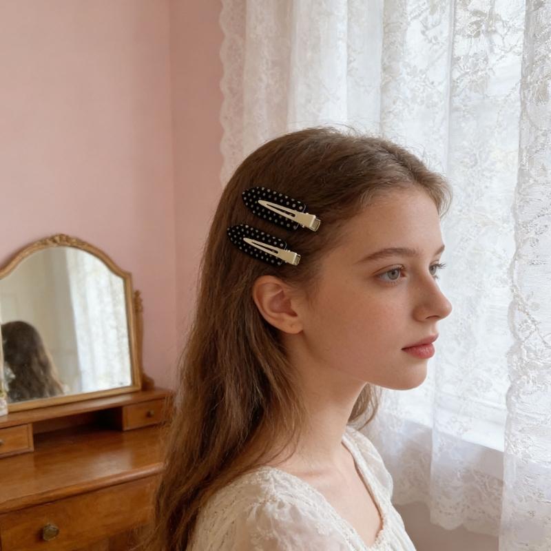 Fermaglio per Capelli Rotondo a Pois Classico Bianco/Nero per Donne Ragazze Fermaglio alla Moda Antiscivolo Decorazione per Capelli in Acrilico