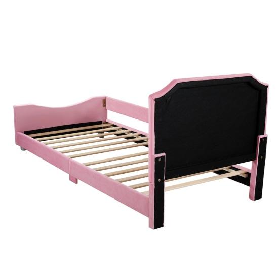 Teen Bed Children Bed, Upholstered 90x200cm Sofa Frame Flannel Multifunctional Soft with Backrest Armrest Parent-Child Youth Guest Pink