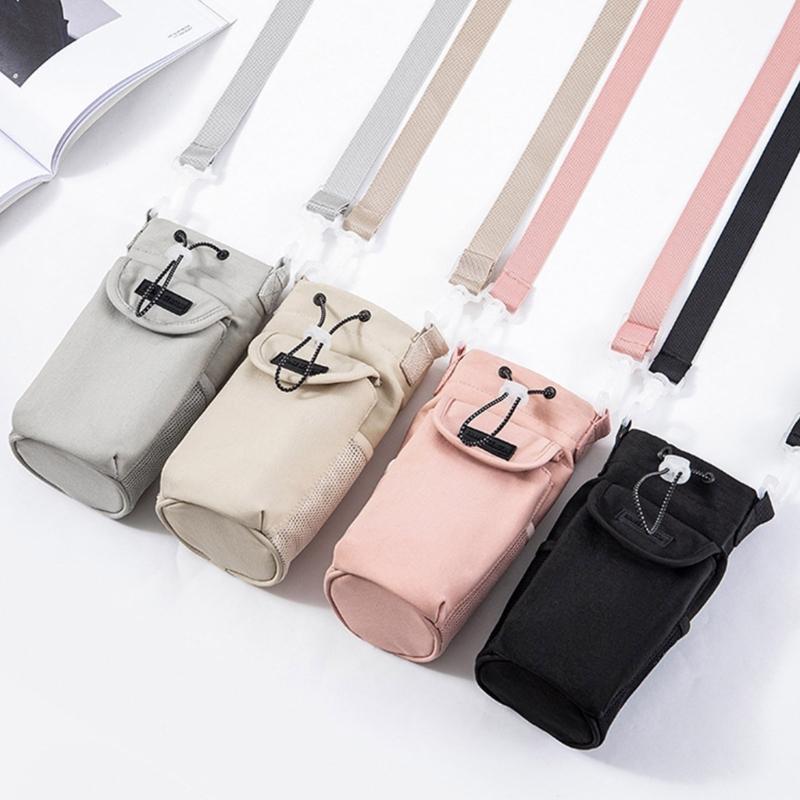 Water Bottle Bag with Adjustable Strap and Storage Pocket Water Cup Sleeve Drinkware Holder for Hiking and Camping