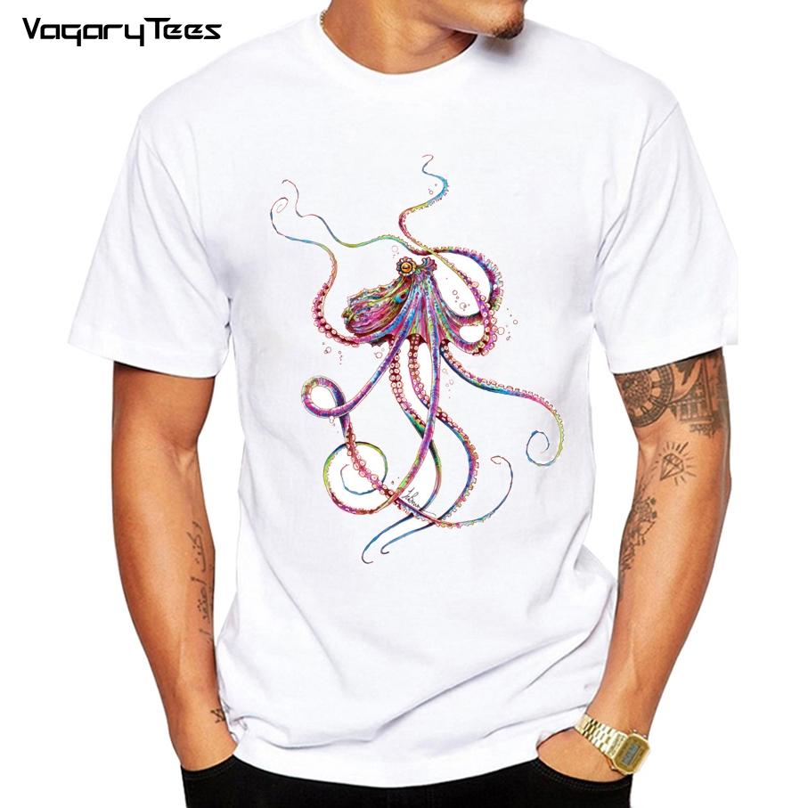 Summer Round Neck 3D Octopus Print Top Fashionable Casual Short Sleeved Men's T-shirts