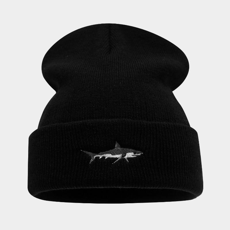 

Новая шапка бини мужская и женская с вышивкой акулы вязаная шапка осень и зима уличная мода хип-хоп шапка-пуловер one size fits all