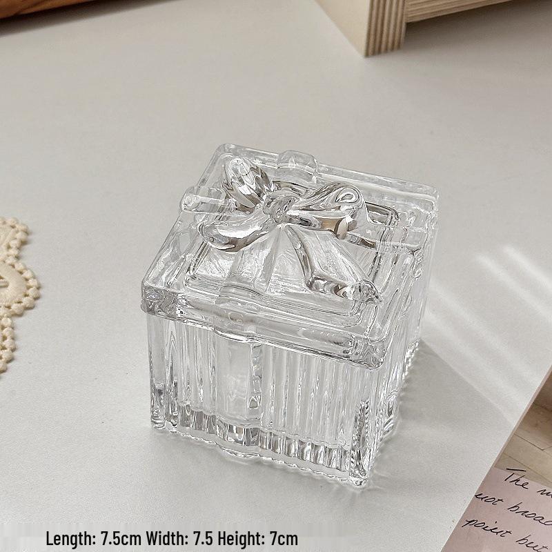 Heart-Shaped Glass Jewelry Box with Bow - European Embossed Retro Decor