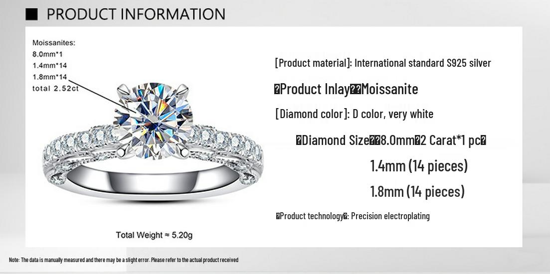 

Unique 925 Sterling Silver Moissanite Engagement Ring - Light Luxury 2 Carat Imitation Diamond Jewelry US 5/Inner Circumference 49.3mm