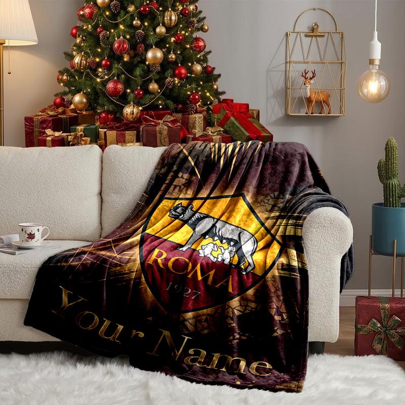 Custom Name Roma Football Club Emblem Blanket Bedding Blanket for Women Men, Soft Throw Blankets for Couch,Bed, picnic, Christmas gifts