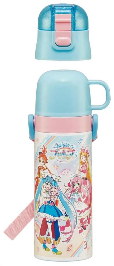 Skater 430ml Water Bottle, "Spreading Sky" PreCure, for Kids, 2-Way Drinking, with Cup, Stainless Steel, SKDC4-A